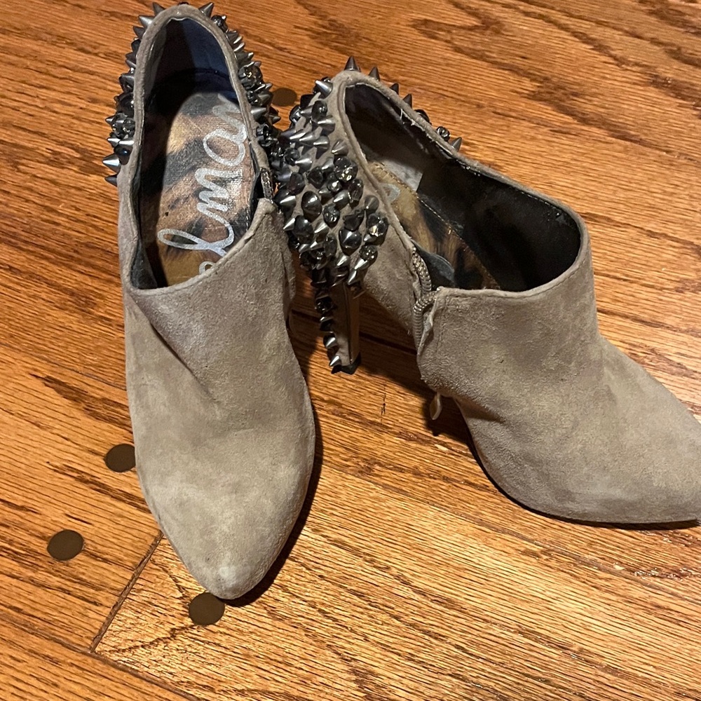 Sam Edelman Taupe Suede Spiked Ankle Booties